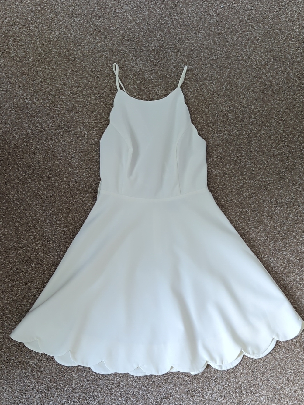 Lulu's Ivory Scalloped-Hem Spaghetti Strap Mini Dress